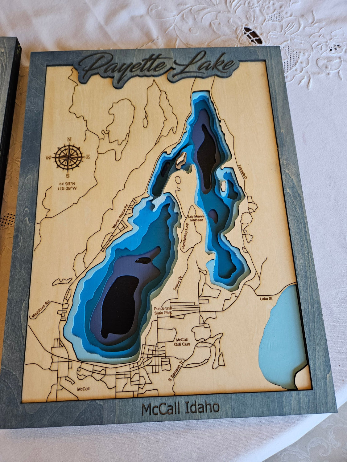 Payette Lake Idaho custom 3D wood map wall art laser cut decor