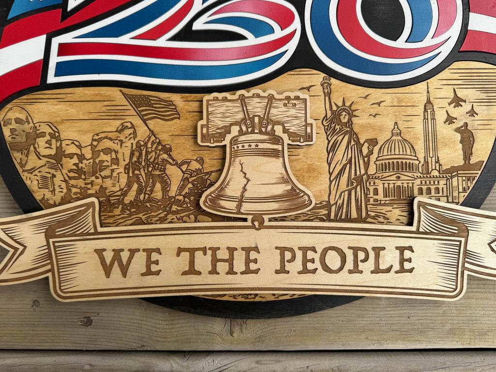 Patriotic laser cut wood art 250th anniversary American made decor