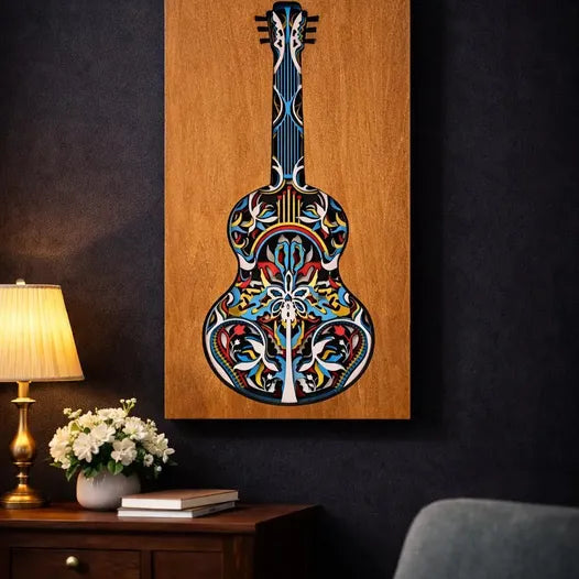 Guitar Multi Color Wall Art | 3D Laser Cut Wood Music Decor | Handmade Gift