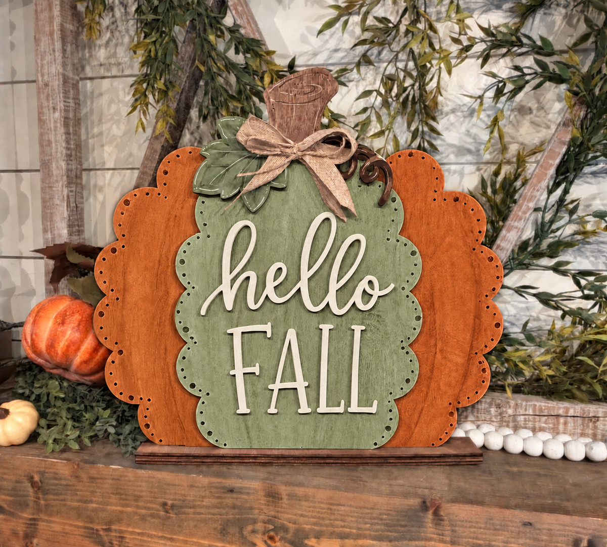 Hello Fall – Mini Pumpkin Shelf Sitter Laser Cut Wood Sign