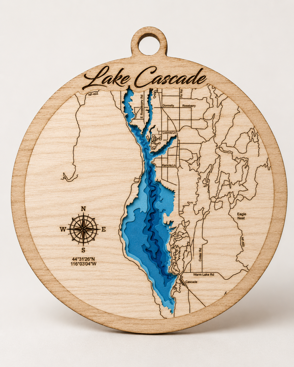 Lake Cascade Idaho Wood Ornament | Laser-Cut Lake Map