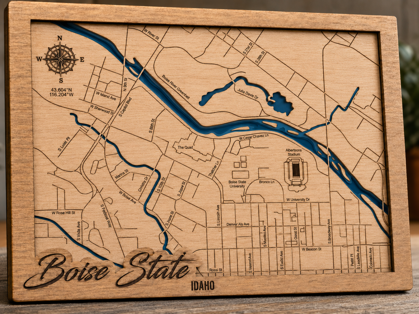 Boise State University Campus Map | 3D Laser-Cut Wood Wall Art | Graduation Gift
