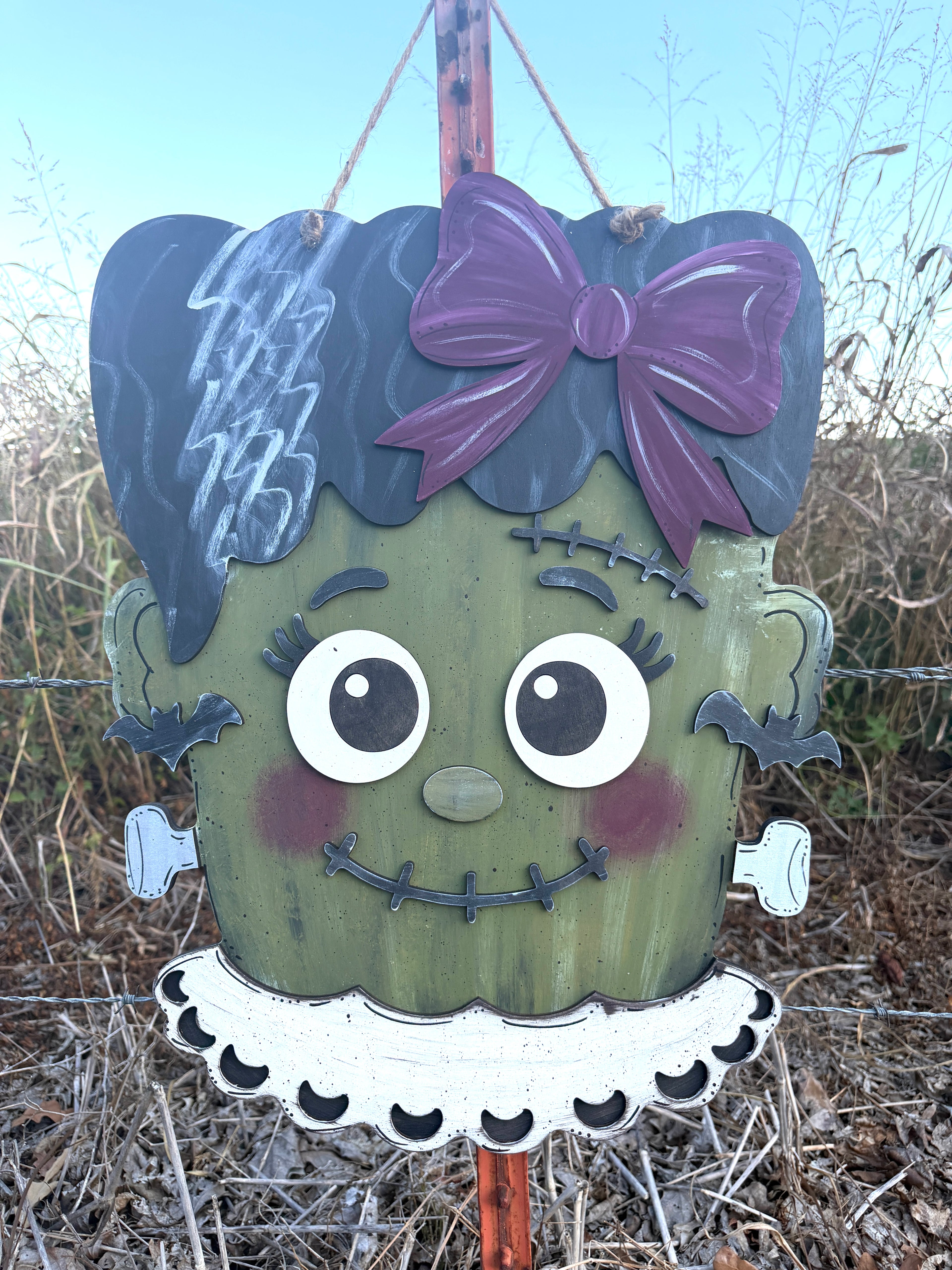 Francesca Mrs. Frankenstein Door Hanger | Laser Cut Wood Halloween Sign