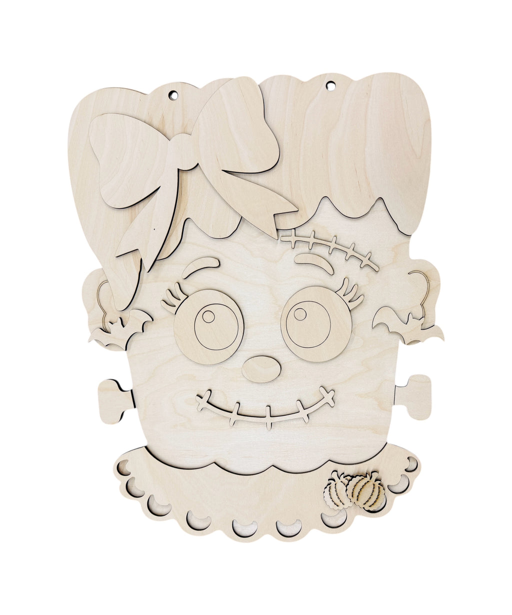 Francesca Mrs. Frankenstein Door Hanger | Laser Cut Wood Halloween Sign