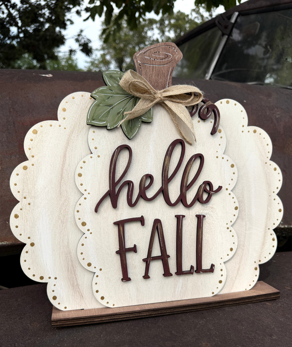 Hello Fall – Mini Pumpkin Shelf Sitter Laser Cut Wood Sign