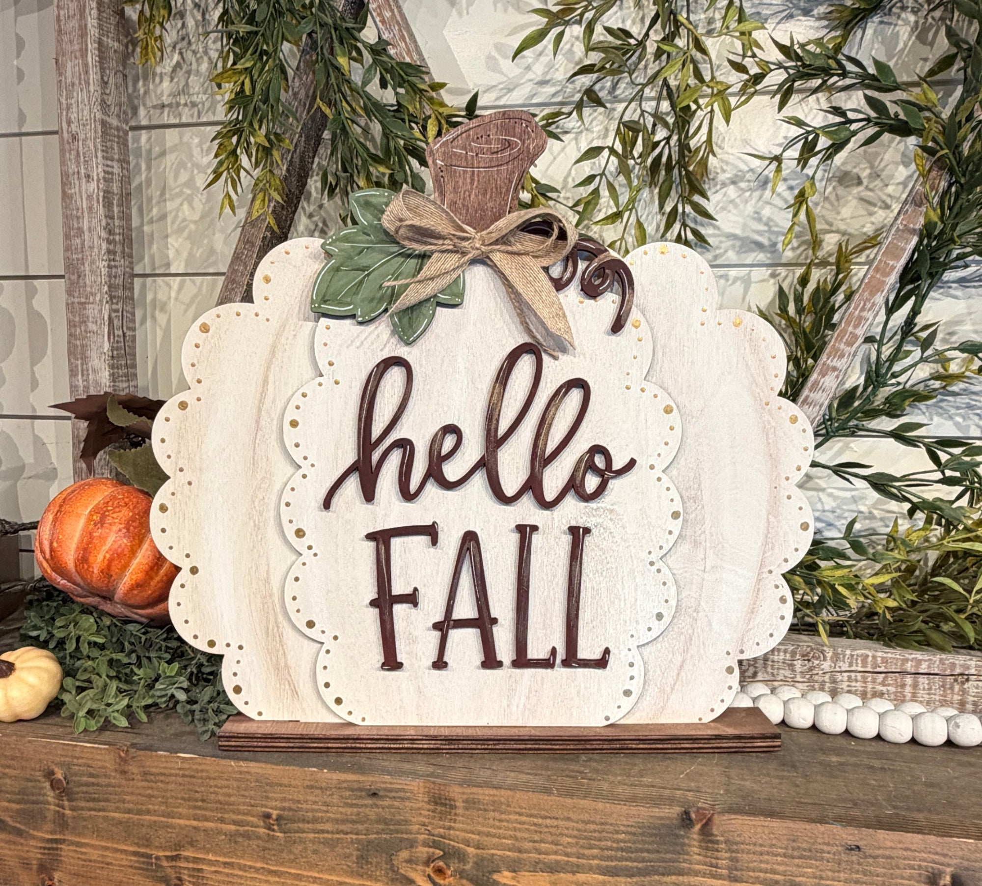 Hello Fall – Mini Pumpkin Shelf Sitter Laser Cut Wood Sign