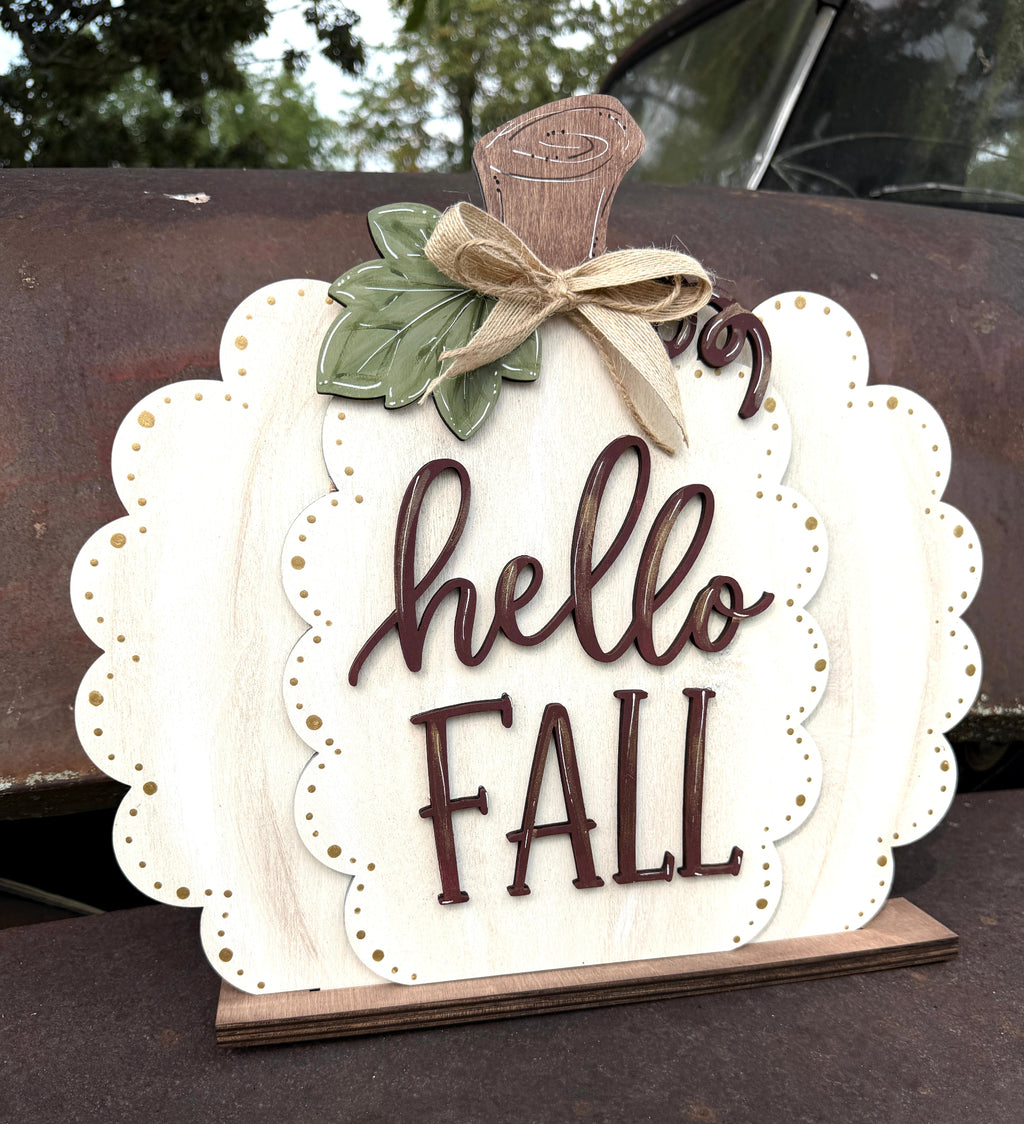 Hello Fall – Mini Pumpkin Shelf Sitter Laser Cut Wood Sign