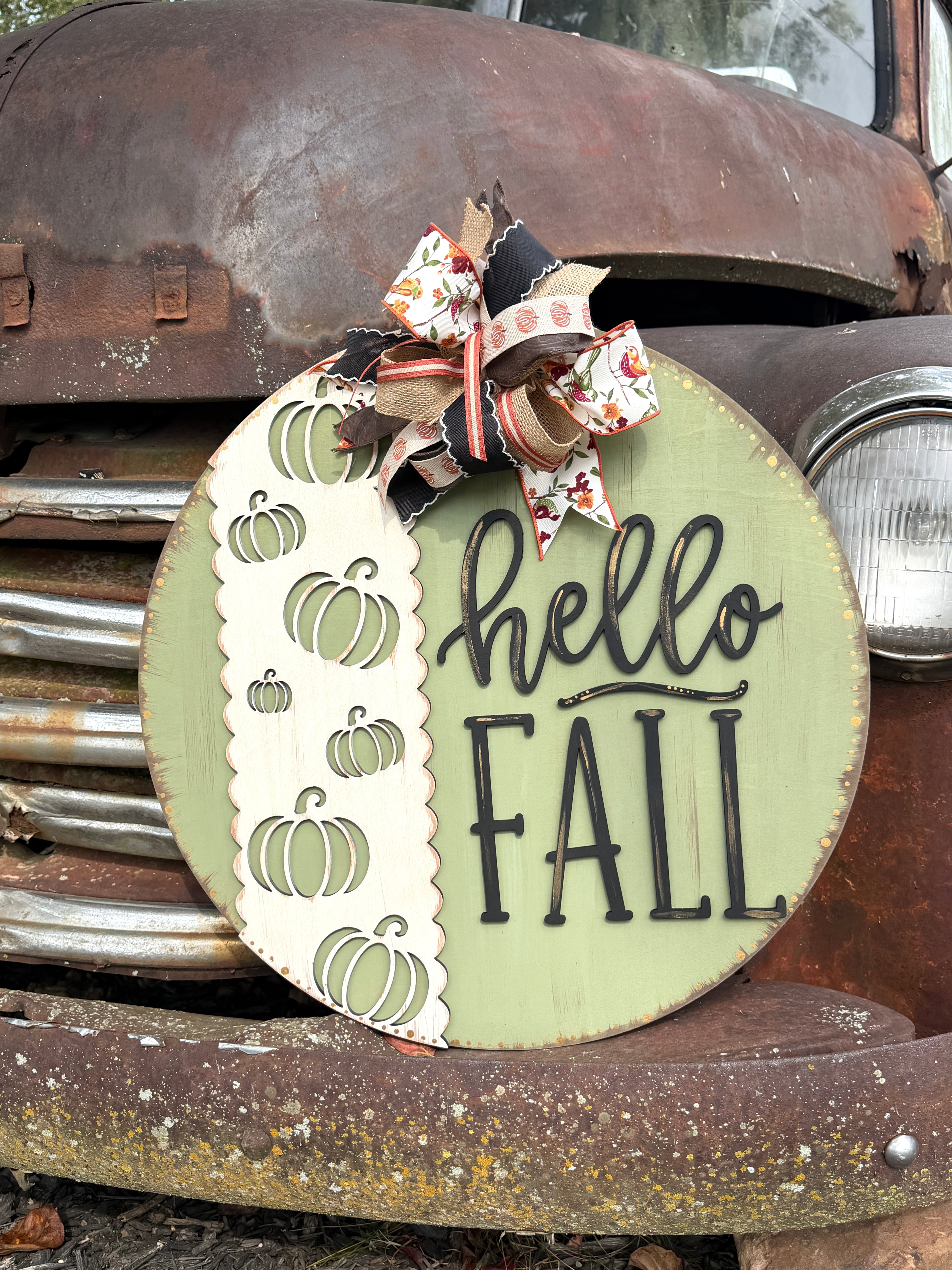Hello Fall – Laser Cut Wood Round Sign