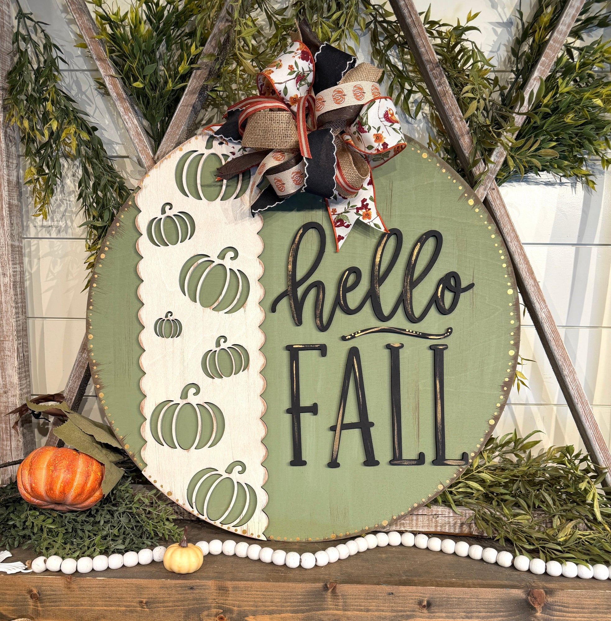 Hello Fall – Laser Cut Wood Round Sign