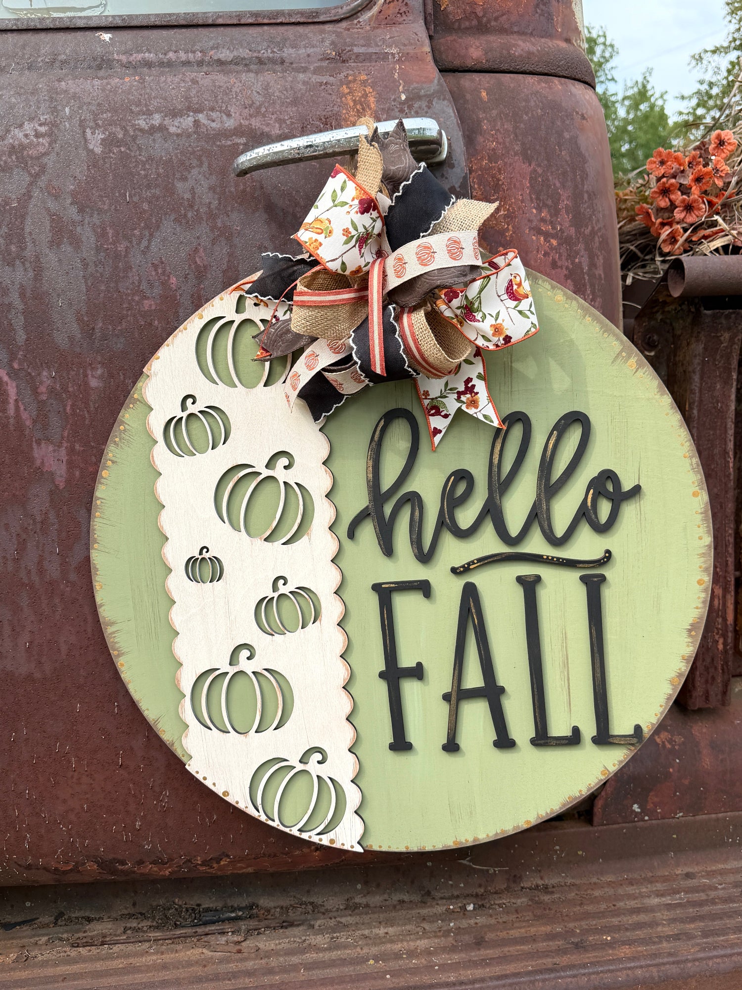 Hello Fall – Laser Cut Wood Round Sign