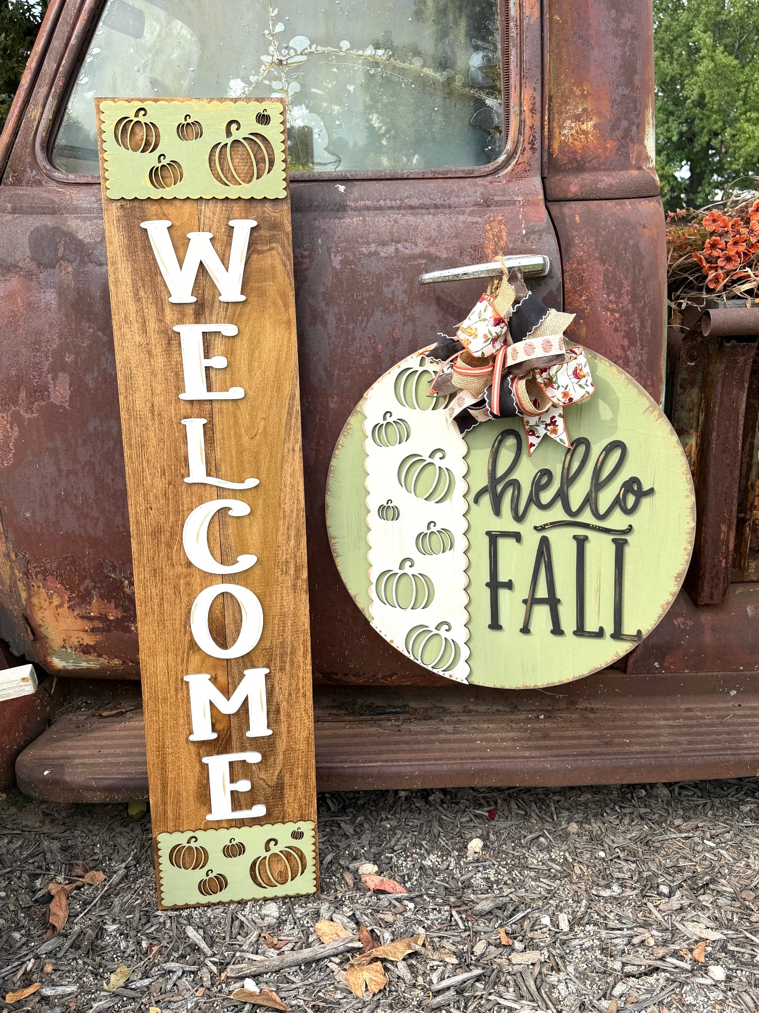 Hello Fall – Laser Cut Wood Round Sign