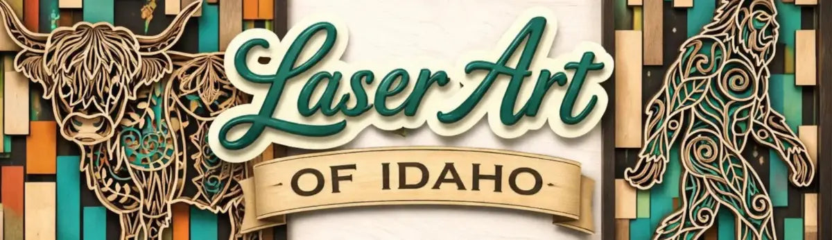 Laser Art of Idaho logo with decorative elements on a colorful background
