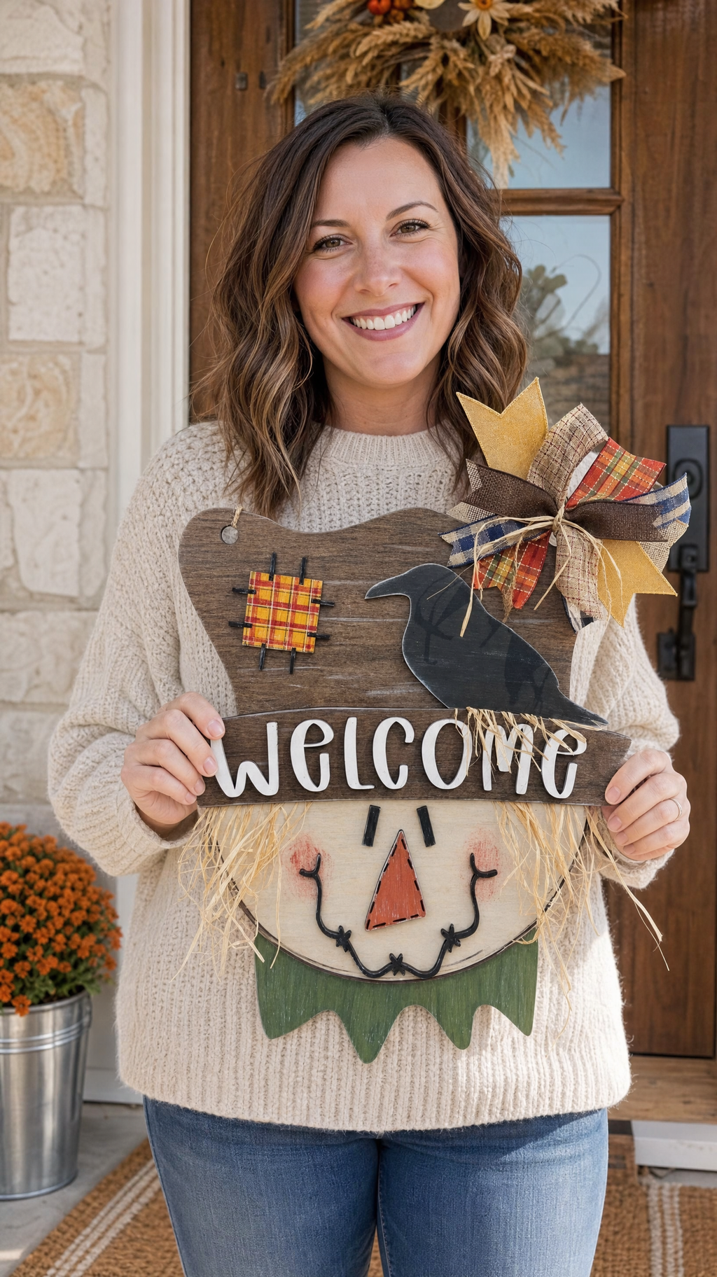 Welcome Scarecrow – Laser Cut Wood Door Hanger