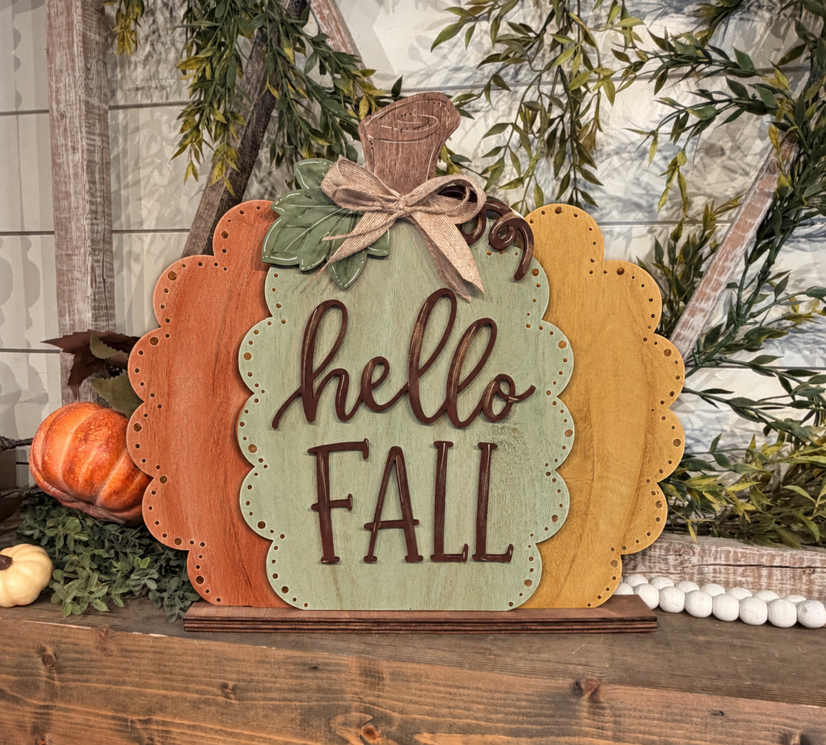 Hello Fall – Mini Pumpkin Shelf Sitter Laser Cut Wood Sign