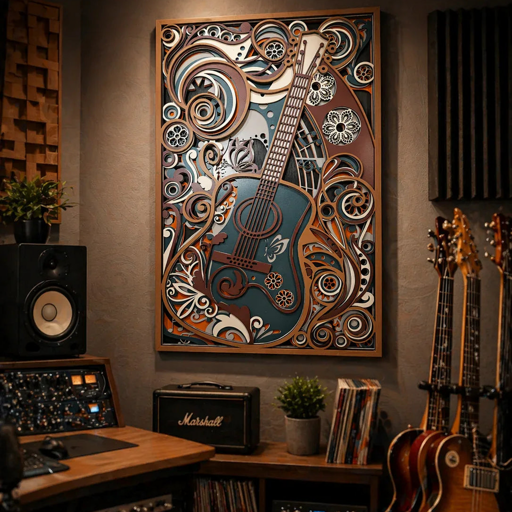 New Acoustic Guitar Layered Wood Wall Art | Music Decor | Guitar Lover Gift | Studio Wall Hanging