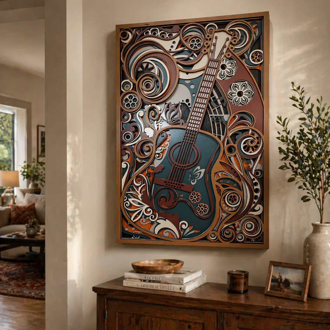 New Acoustic Guitar Layered Wood Wall Art | Music Decor | Guitar Lover Gift | Studio Wall Hanging