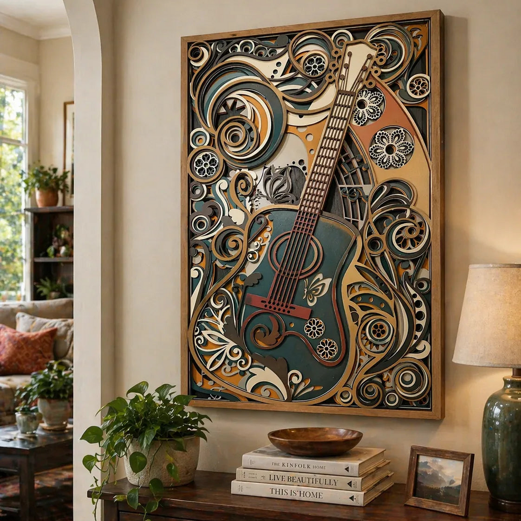 New Acoustic Guitar Layered Wood Wall Art | Music Decor | Guitar Lover Gift | Studio Wall Hanging
