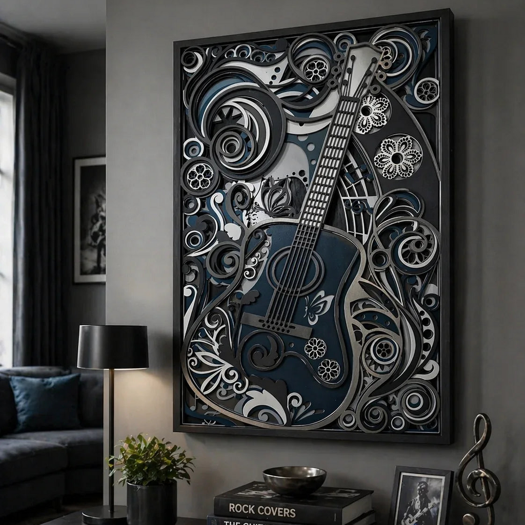 New Acoustic Guitar Layered Wood Wall Art | Music Decor | Guitar Lover Gift | Studio Wall Hanging