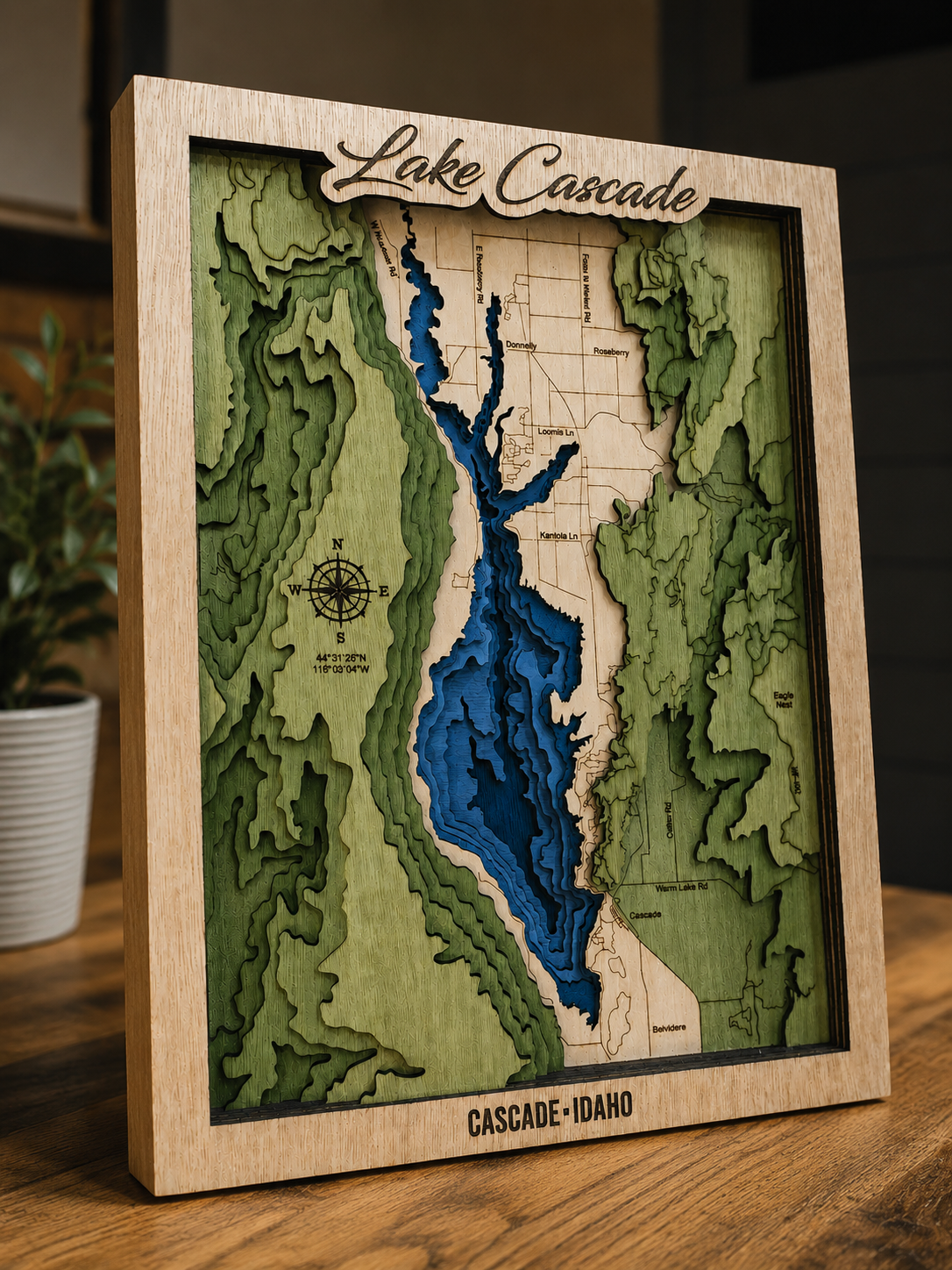 Custom 3D Lake Map Wall Art | 11-Layer Laser-Cut with Mountains | Any US Lake