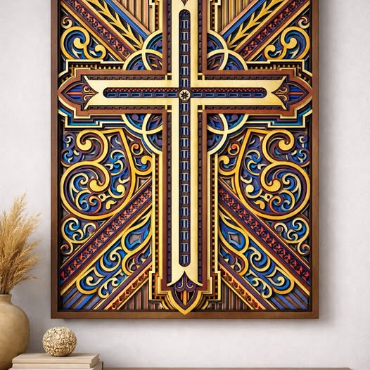 Layered Wooden Cross Wall Art, Christian Home Decor, Laser Cut Religious Wall Hanging, Faith Gift
