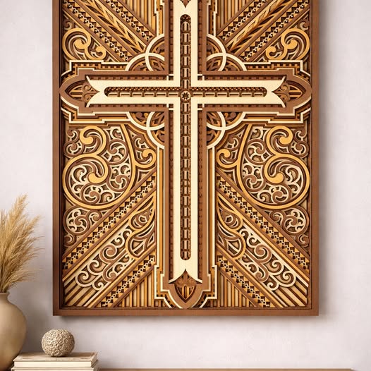 Layered Wooden Cross Wall Art, Christian Home Decor, Laser Cut Religious Wall Hanging, Faith Gift