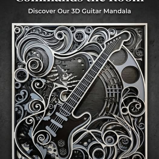 Guitar Hard Rock Wall Art | 3D Mandala Laser Cut Wood Decor | Music Lover Gift Handmade