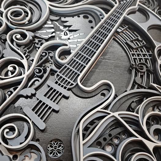 Guitar Hard Rock Wall Art | 3D Mandala Laser Cut Wood Decor | Music Lover Gift Handmade