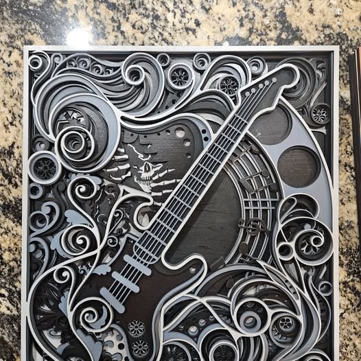 Guitar Hard Rock Wall Art | 3D Mandala Laser Cut Wood Decor | Music Lover Gift Handmade