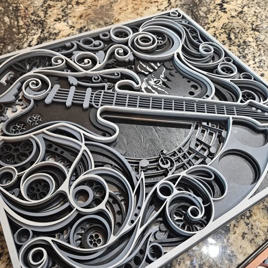 Guitar Hard Rock Wall Art | 3D Mandala Laser Cut Wood Decor | Music Lover Gift Handmade