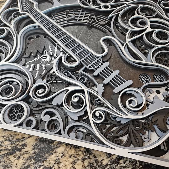 Guitar Hard Rock Wall Art | 3D Mandala Laser Cut Wood Decor | Music Lover Gift Handmade