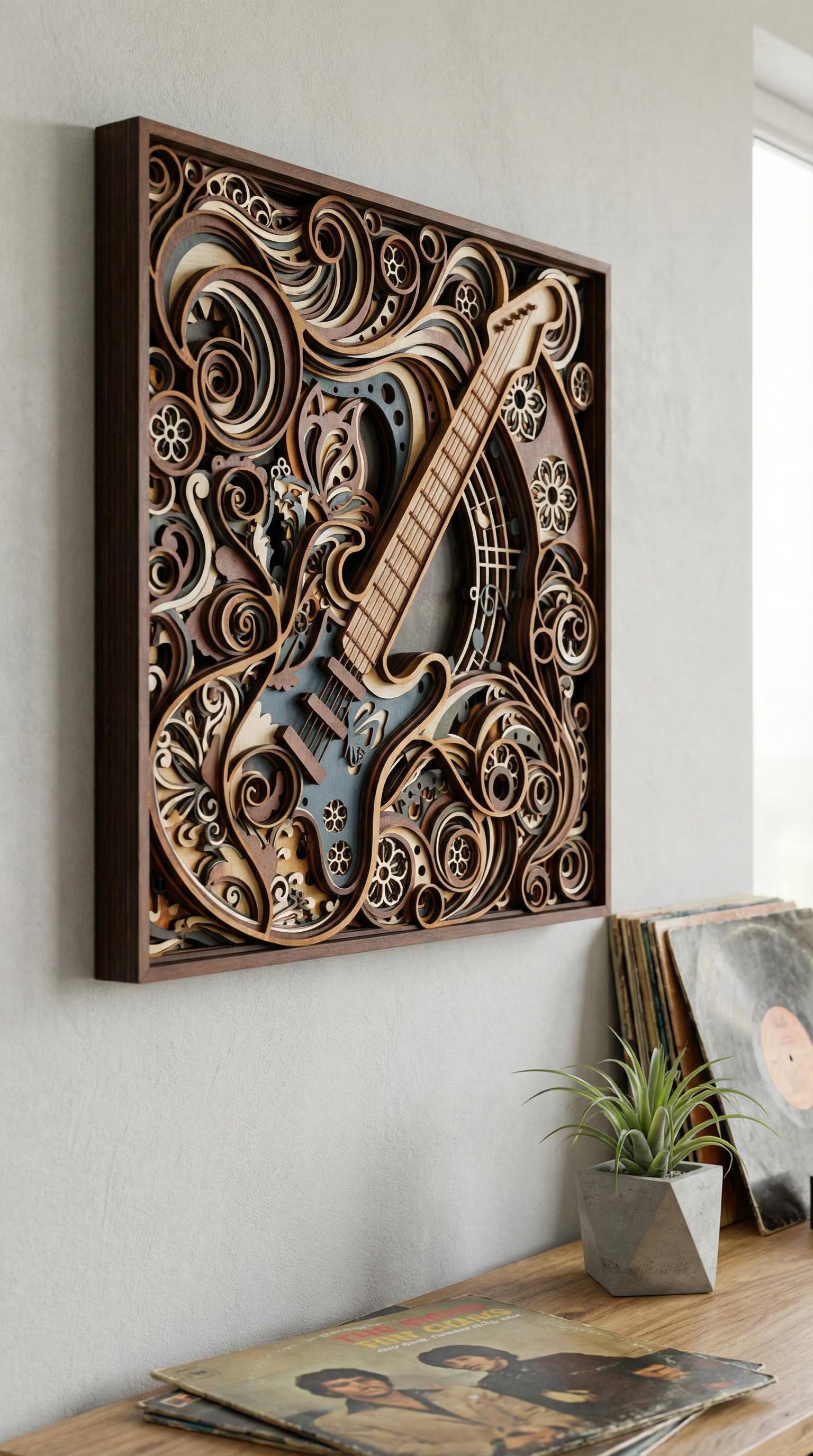 Layered Guitar Wood Art | Laser Cut Music Room Decor | Custom Colors (Gift for Musician)
