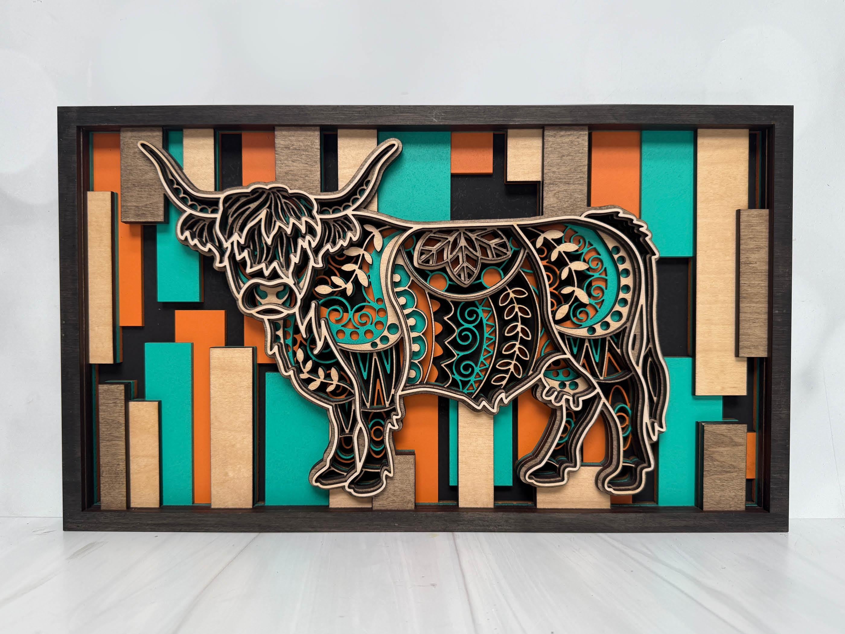 Highland Cow Wall Art | 3D Layered Laser Cut Wood Decor | Rustic Farmhouse Handmade