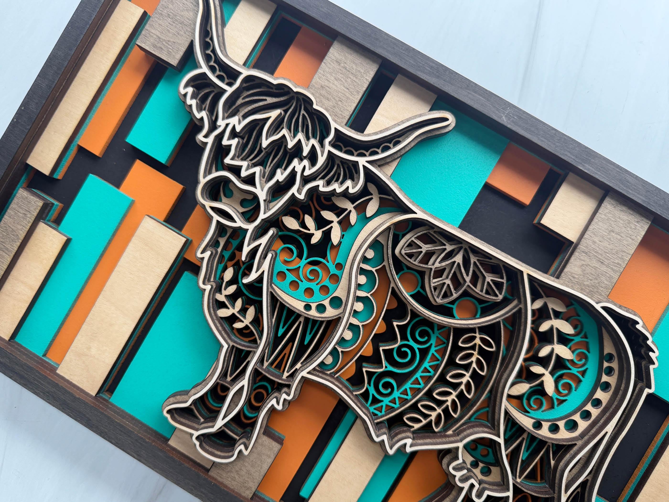 Highland Cow Wall Art | 3D Layered Laser Cut Wood Decor | Rustic Farmhouse Handmade