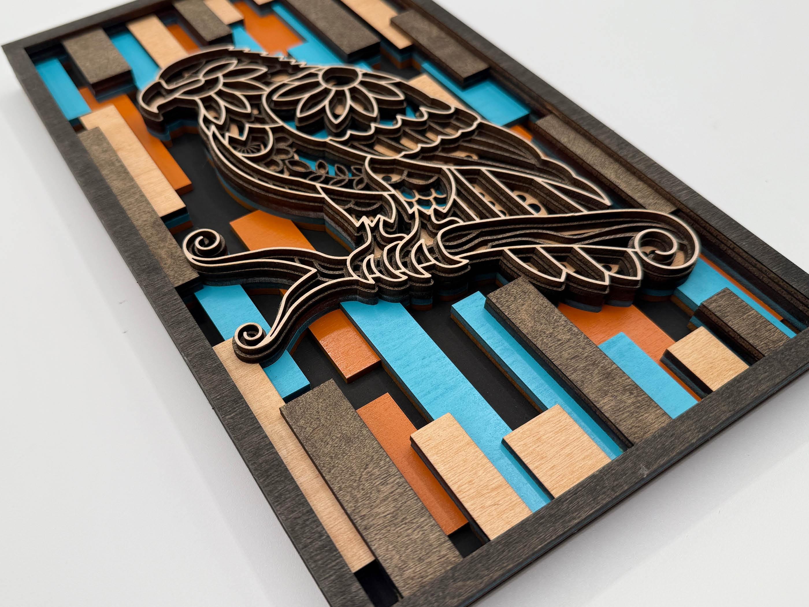 3D Layered Wood Eagle Wall Art – Handmade Laser Cut Decor