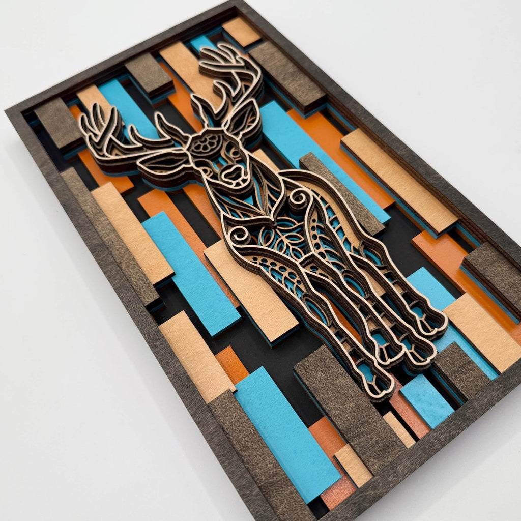 3D Layered Wood Deer Wall Art – Handmade Laser Cut Decor