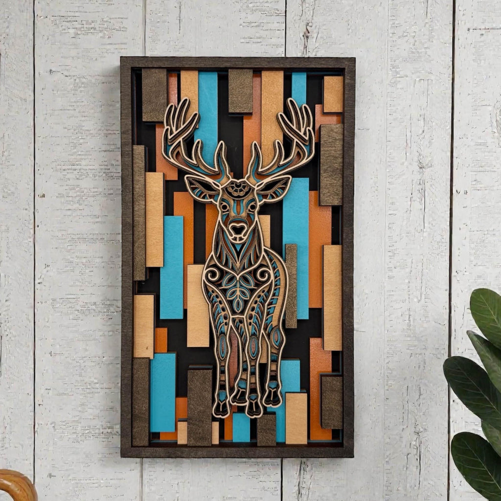3D Layered Wood Deer Wall Art – Handmade Laser Cut Decor