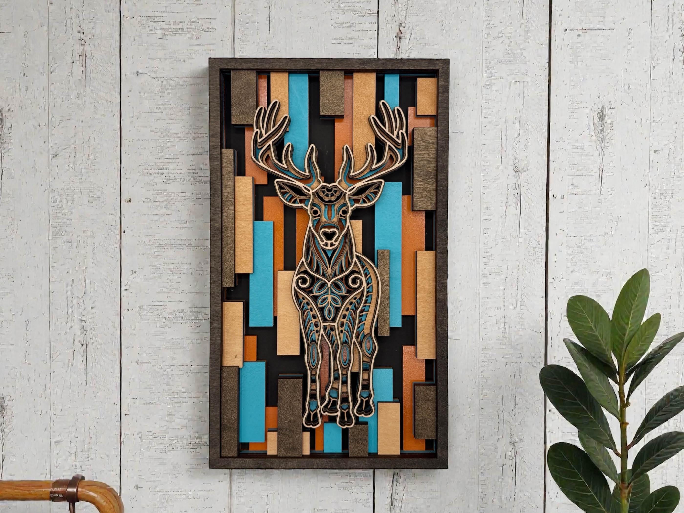 3D Layered Wood Deer Wall Art – Handmade Laser Cut Decor