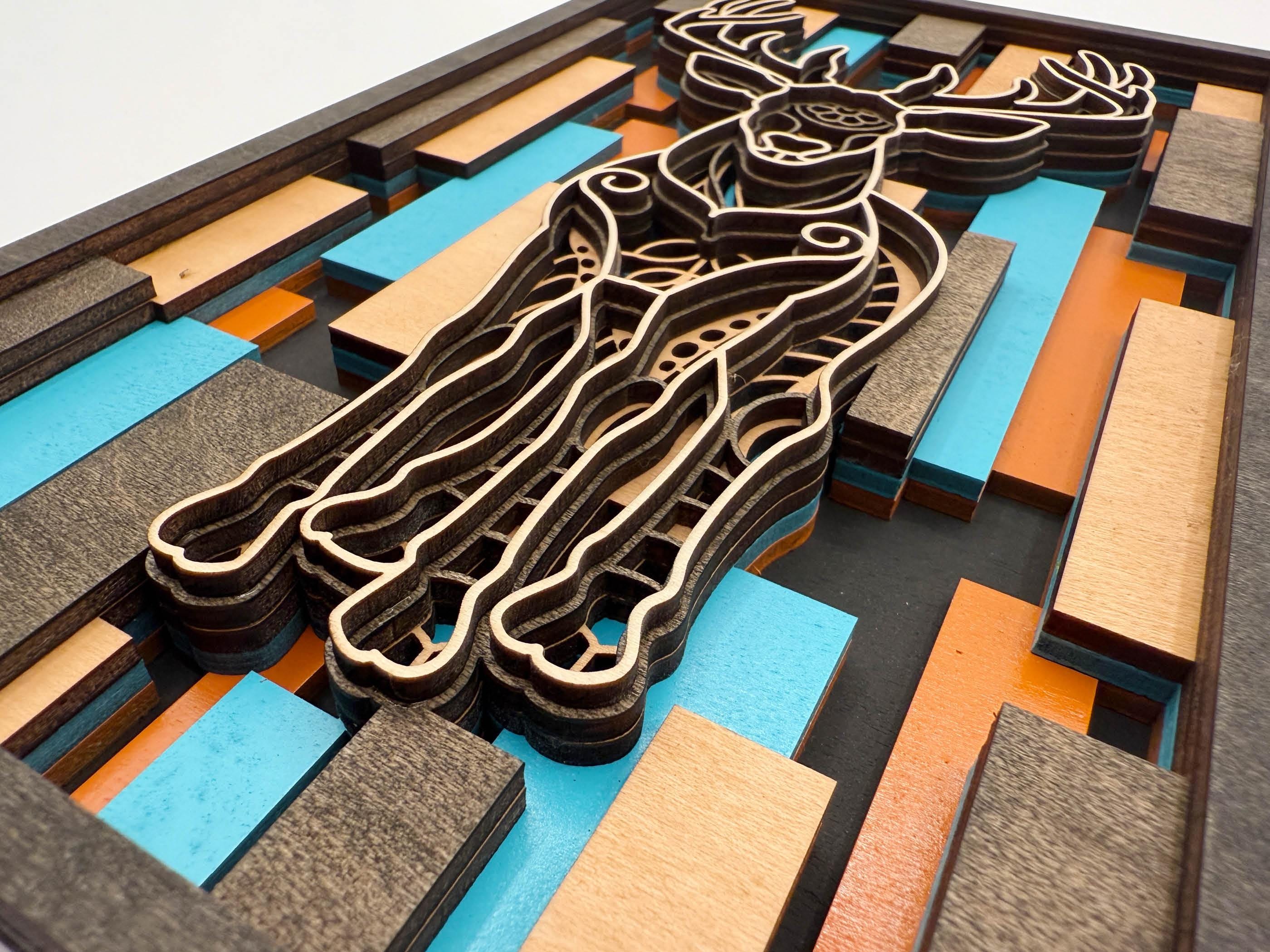 3D Layered Wood Deer Wall Art – Handmade Laser Cut Decor