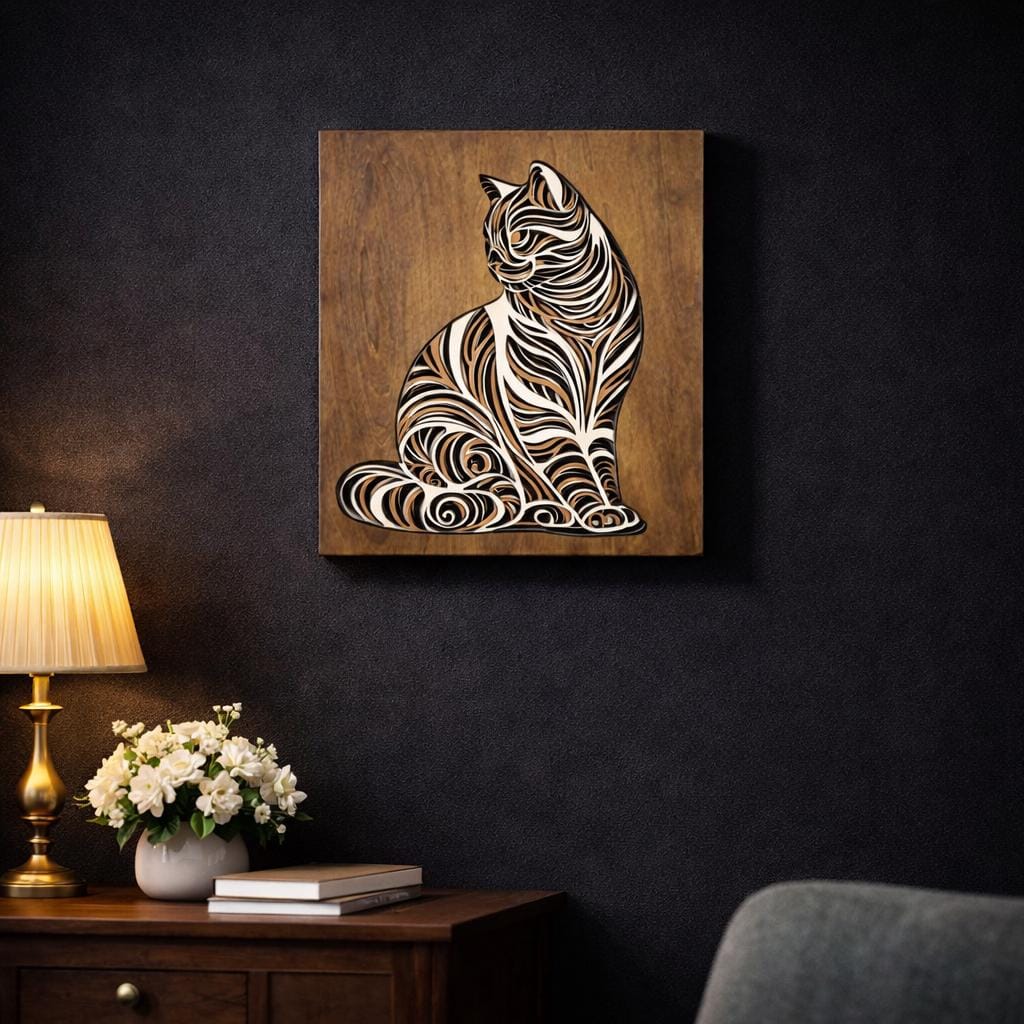 Cat Wall Art | 3D Mandala Laser Cut Wood Decor | Cat Lover Gift Handmade