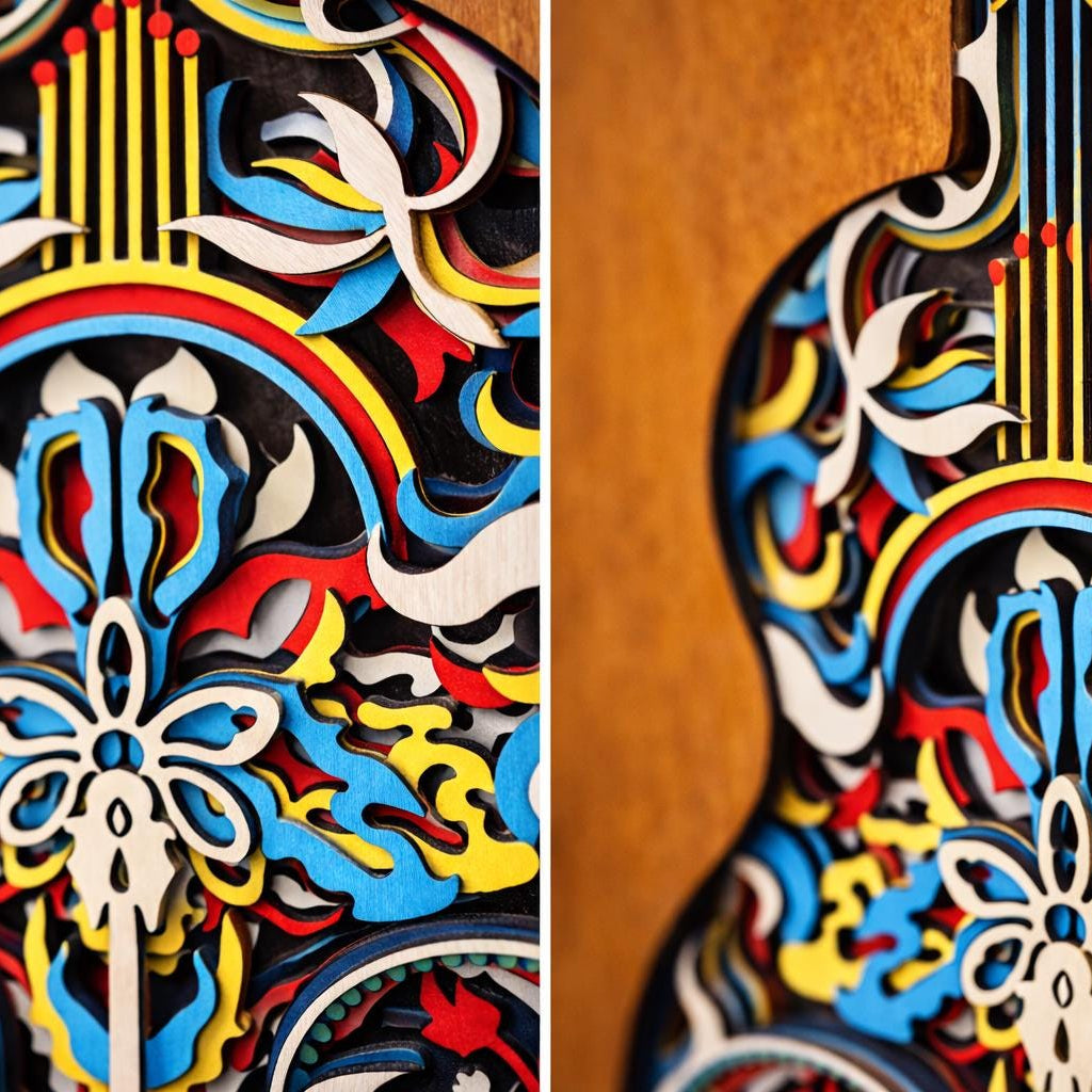 Colorful Guitar Wall Art | Layered Wood Music Decor | Handmade Laser Cut Art