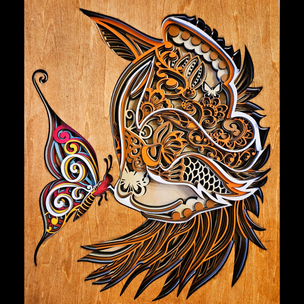 Cat and Butterfly Wall Art | 3D Layered Laser Cut Wood Decor | Handmade USA