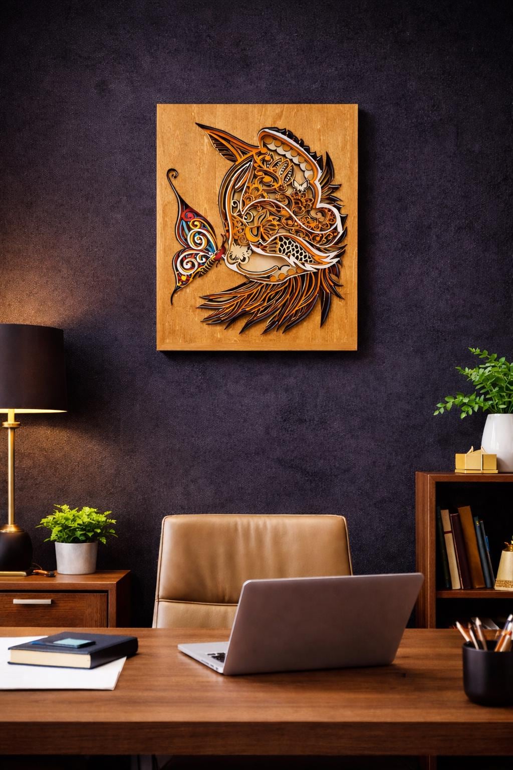 Cat and Butterfly Wall Art | 3D Layered Laser Cut Wood Decor | Handmade USA