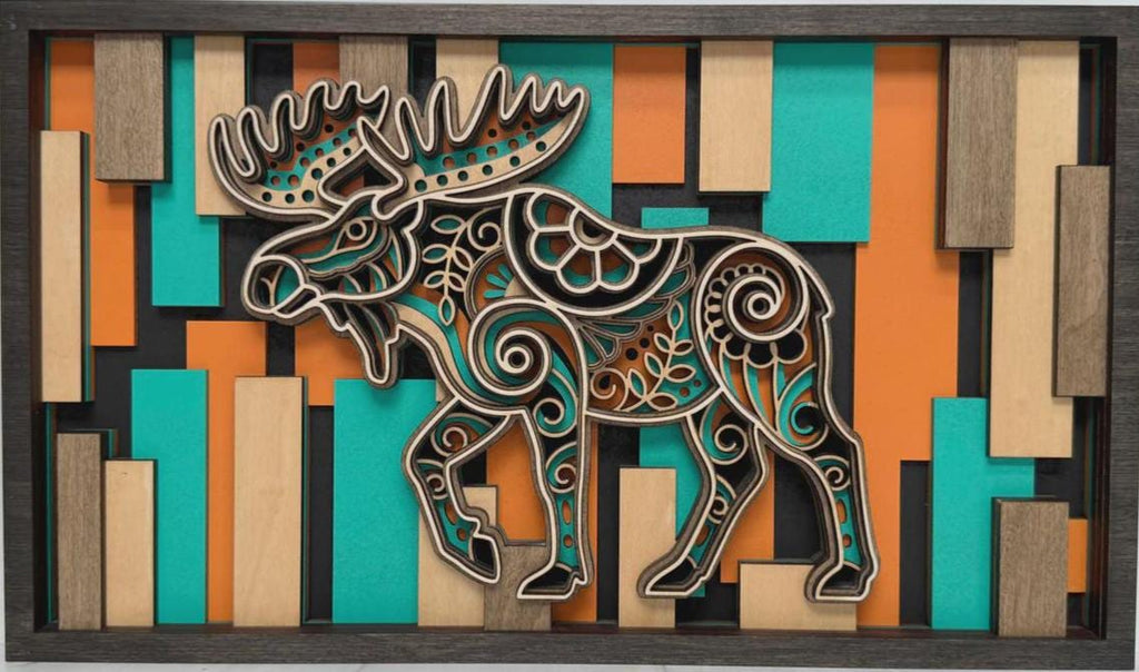 3D Layered Wood Moose Wall Art – Handmade USA