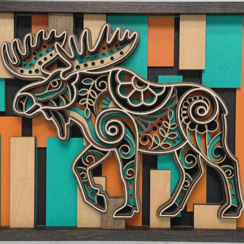 3D Layered Wood Moose Wall Art – Handmade USA