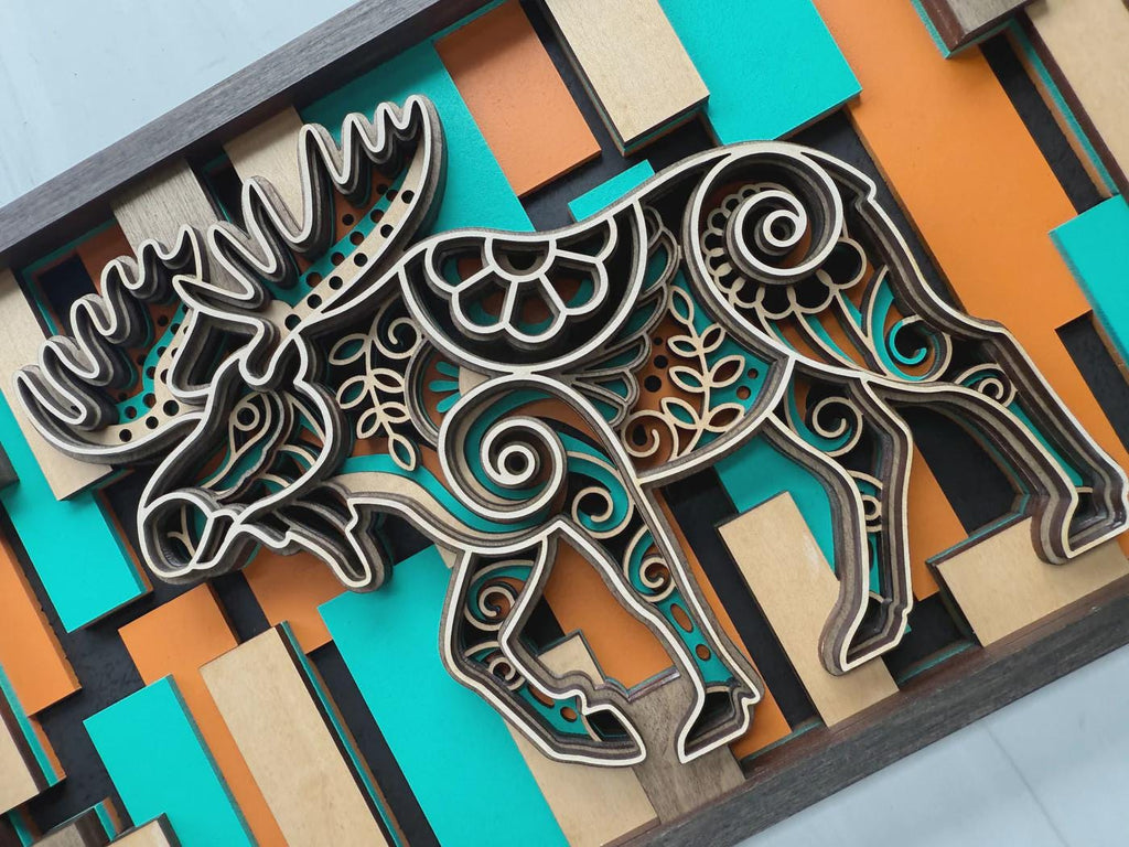3D Layered Wood Moose Wall Art – Handmade USA