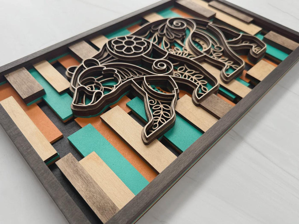 Bear Wall Art | 3D Layered Laser Cut Wood Decor | Rustic Cabin Handmade USA