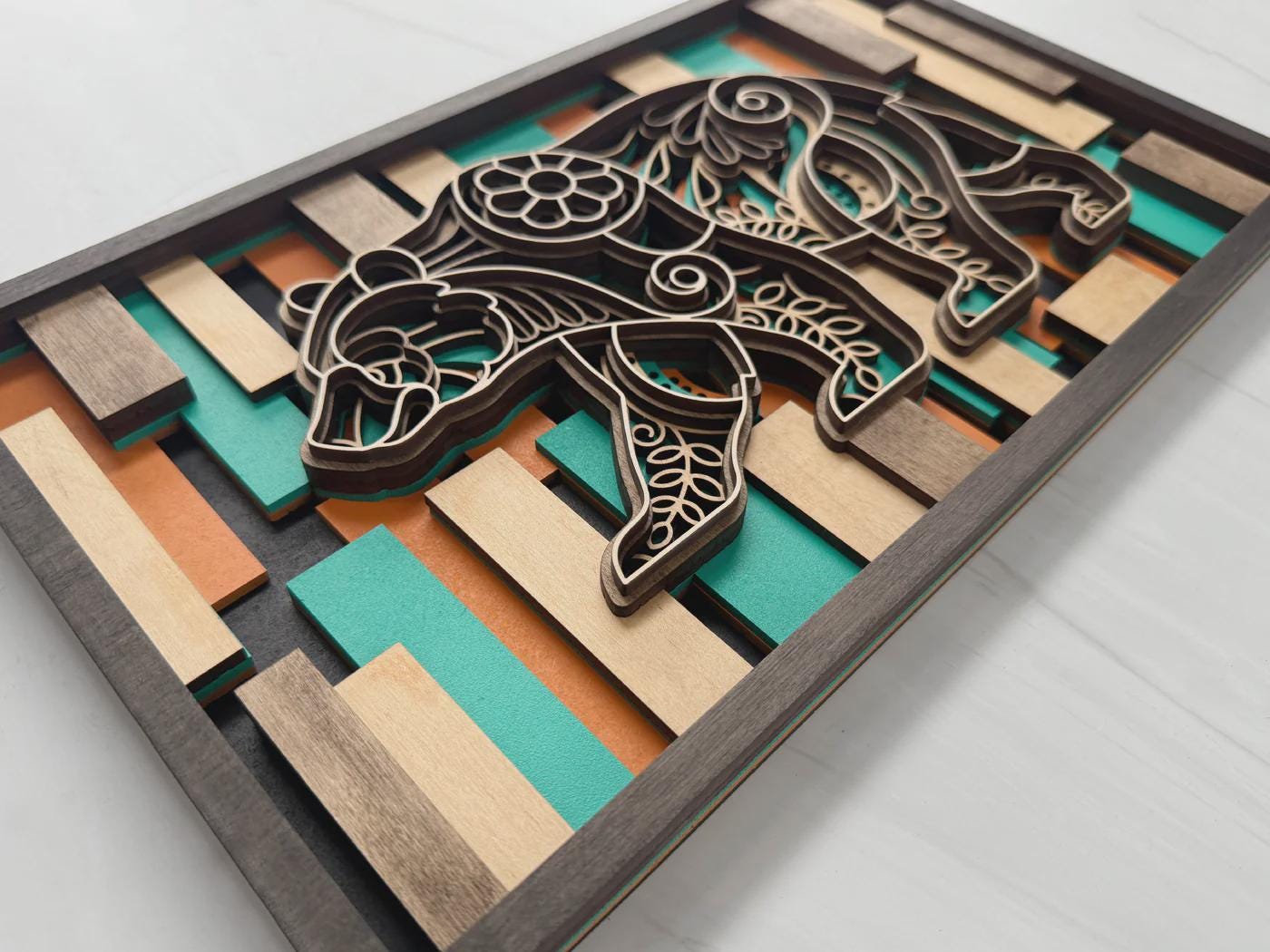 Bear Wall Art | 3D Layered Laser Cut Wood Decor | Rustic Cabin Handmade USA