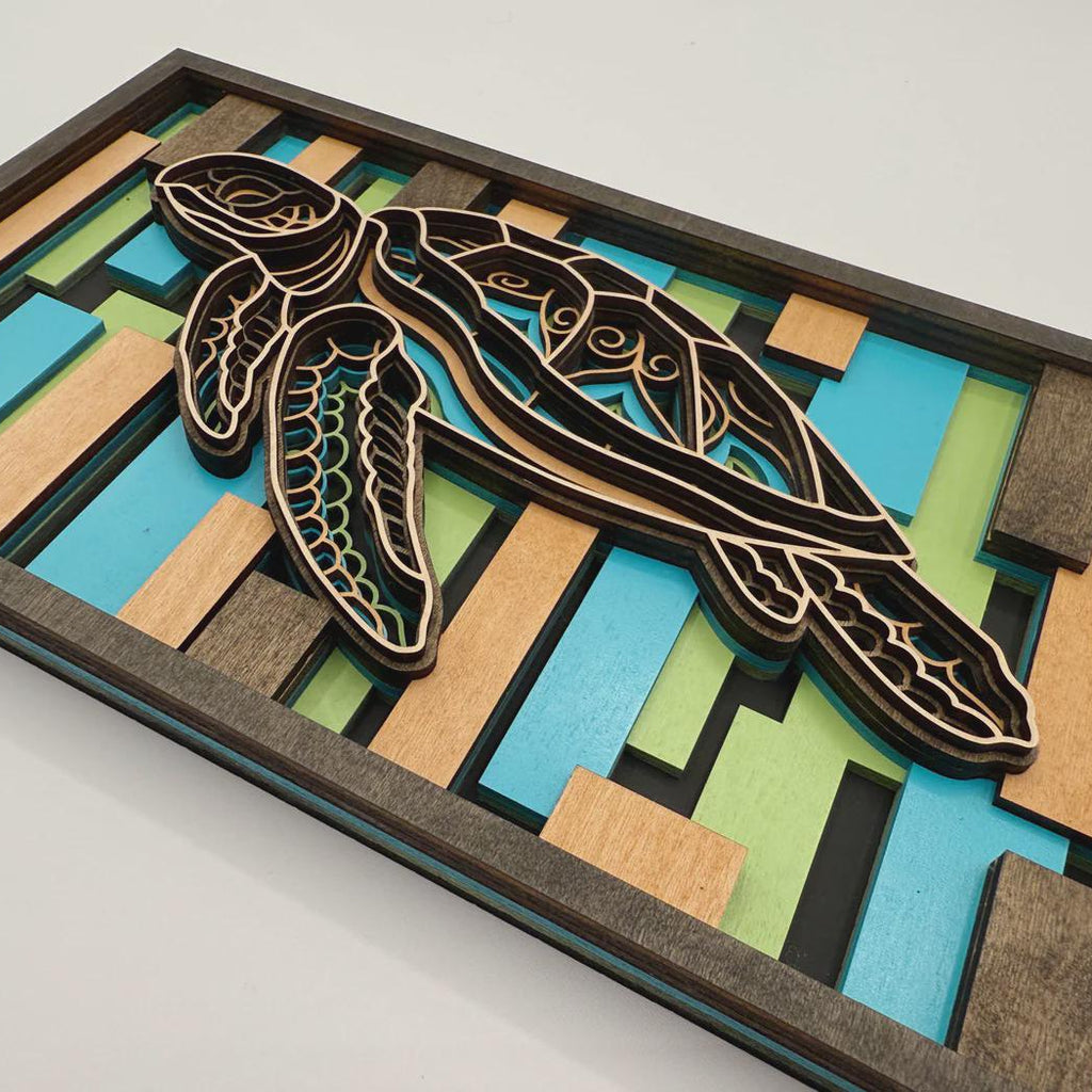 3D Layered Wood Sea Turtle Wall Art – Handmade USA