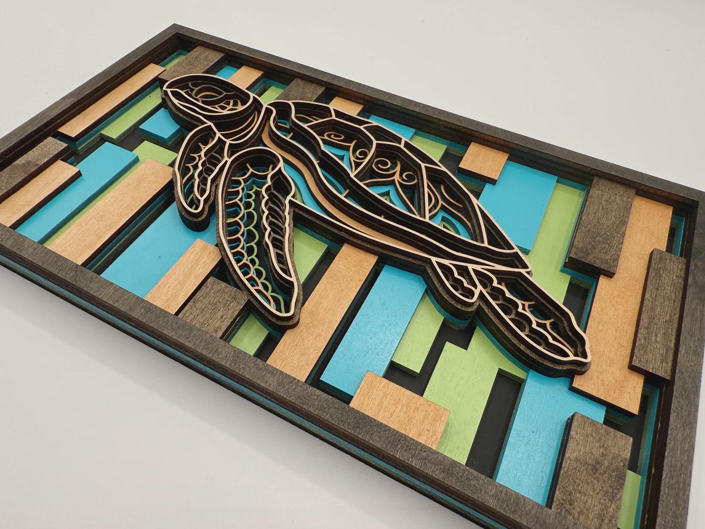 3D Layered Wood Sea Turtle Wall Art – Handmade USA