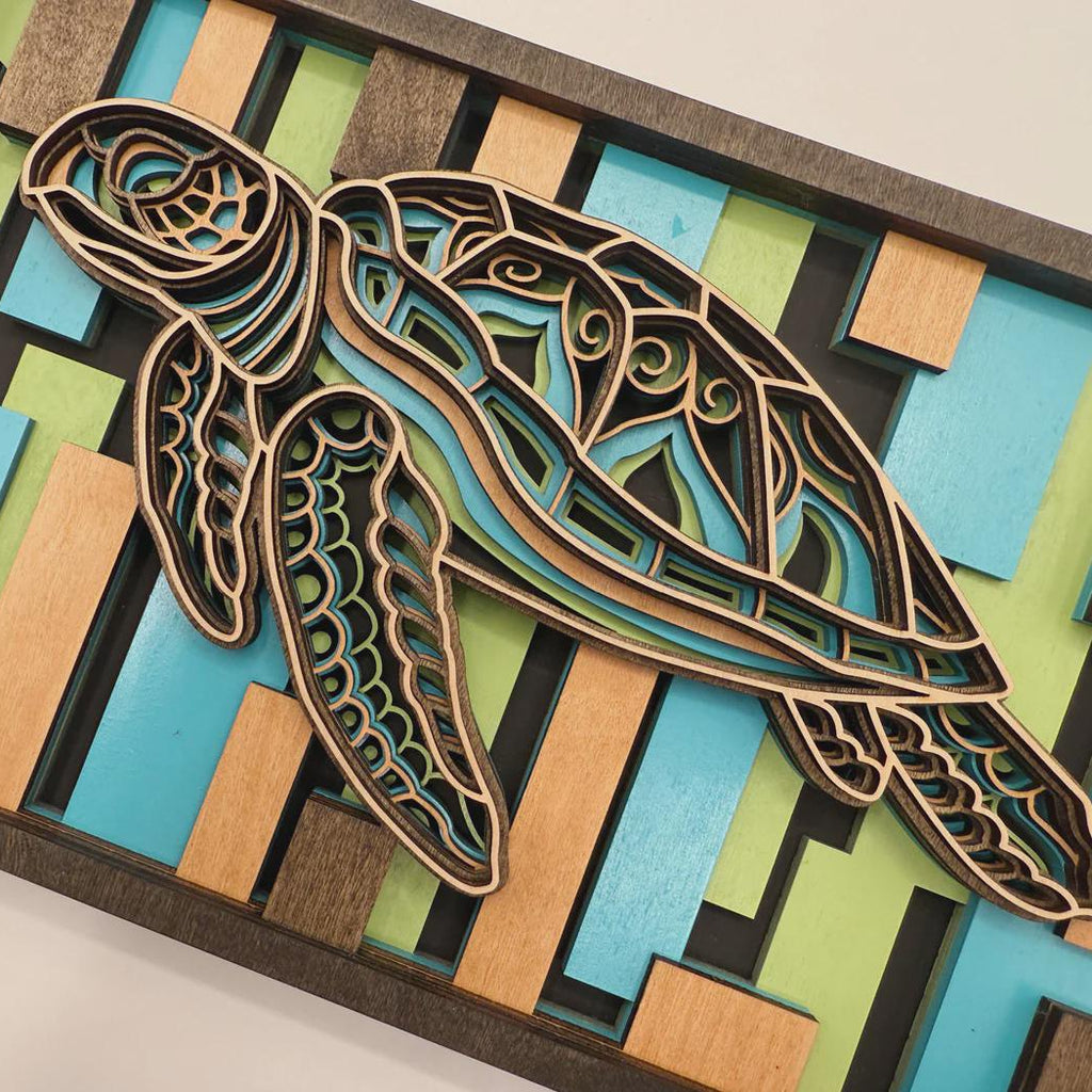 3D Layered Wood Sea Turtle Wall Art – Handmade USA